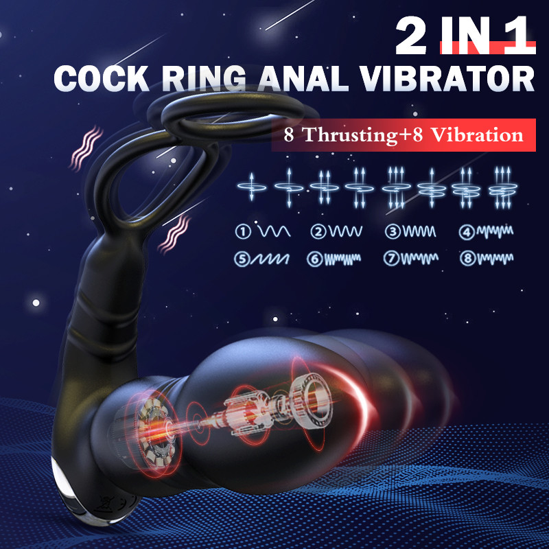 Lovesvibe 8 vibration & thrusting 4 in 1 anal vibrator with dual cock rings & remote control