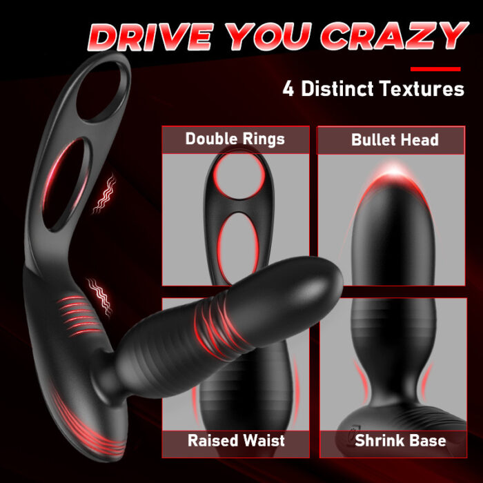 Alfred low noise 10 thrusting vibrating double cock rings prostate massager with remote control