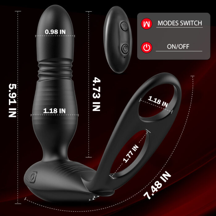 Alfred low noise 10 thrusting vibrating double cock rings prostate massager with remote control