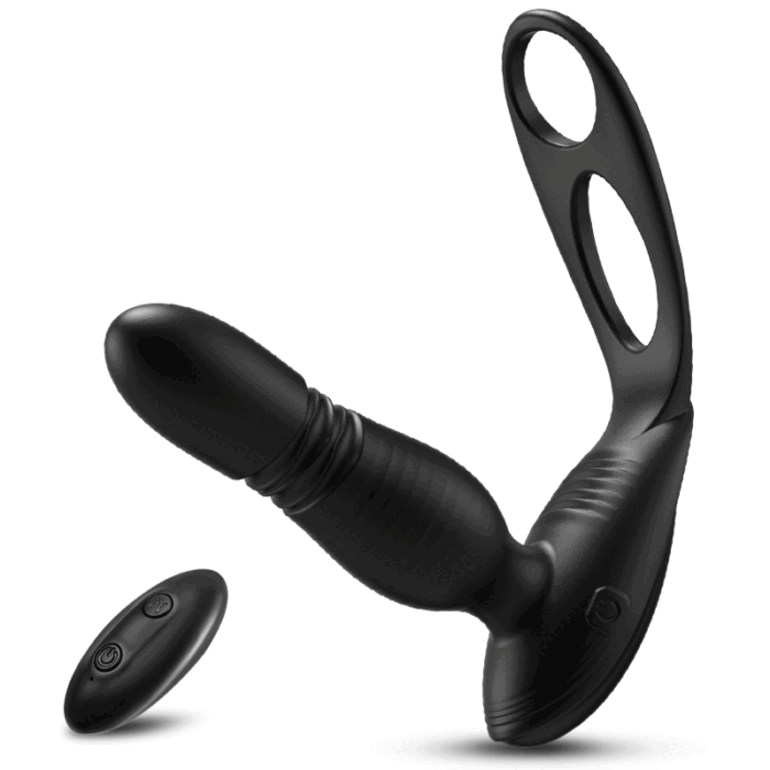 Alfred low noise 10 thrusting vibrating double cock rings prostate massager with remote control