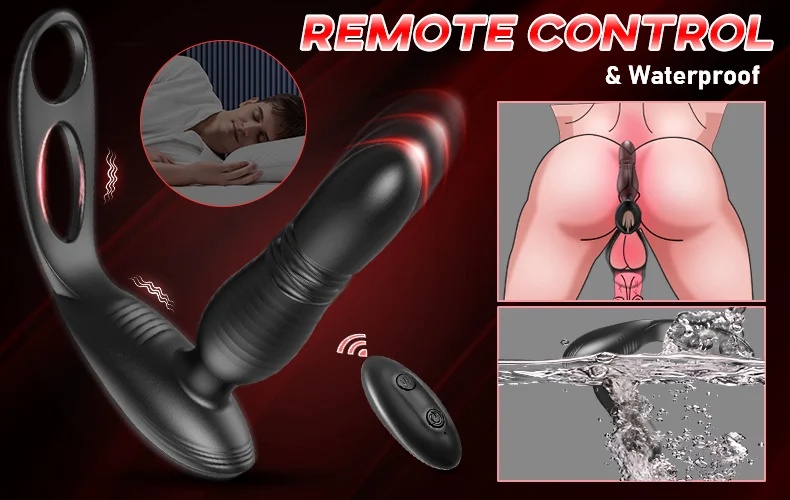 Alfred low noise 10 thrusting vibrating double cock rings prostate massager with remote control