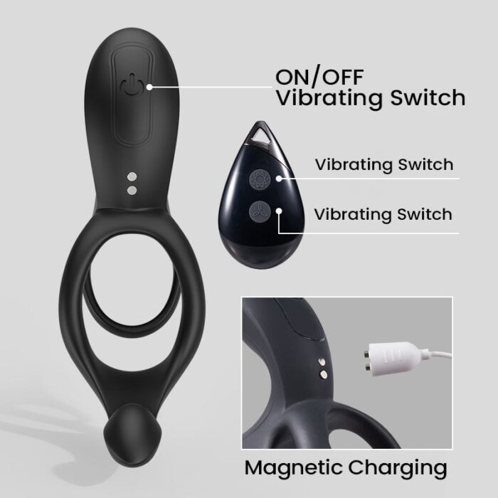 Lovesvibe 9 vibrating silicone cock rings with 3 vibrating eggs perineum c spot g spot 3 in 1 penis ring 5