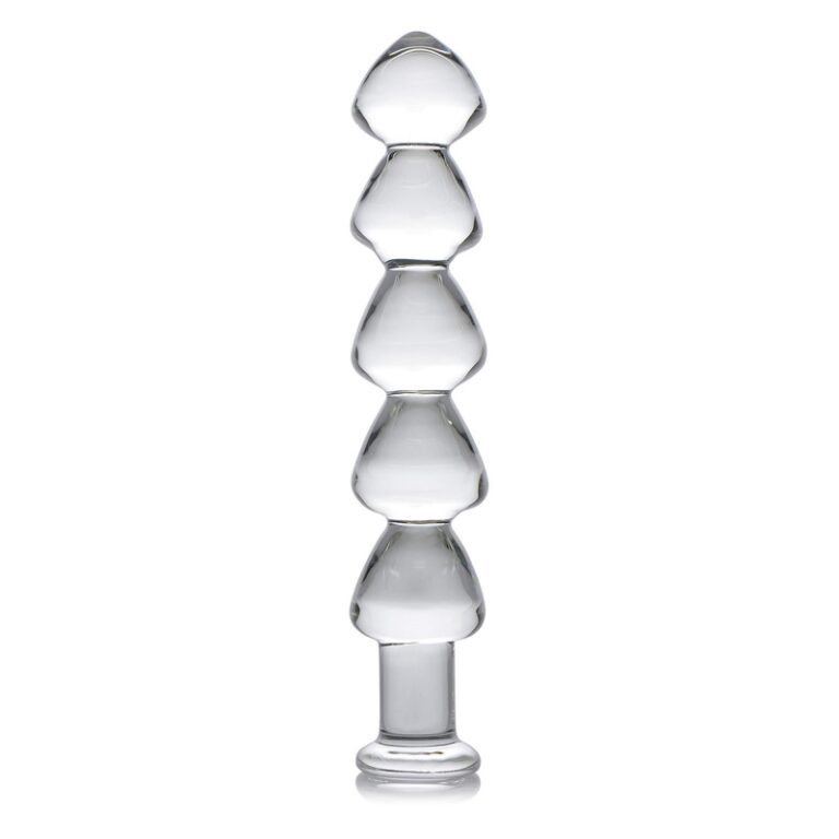 11 inch glass dildo anal beads, 5 solid bulbs & non-porous for temperature play