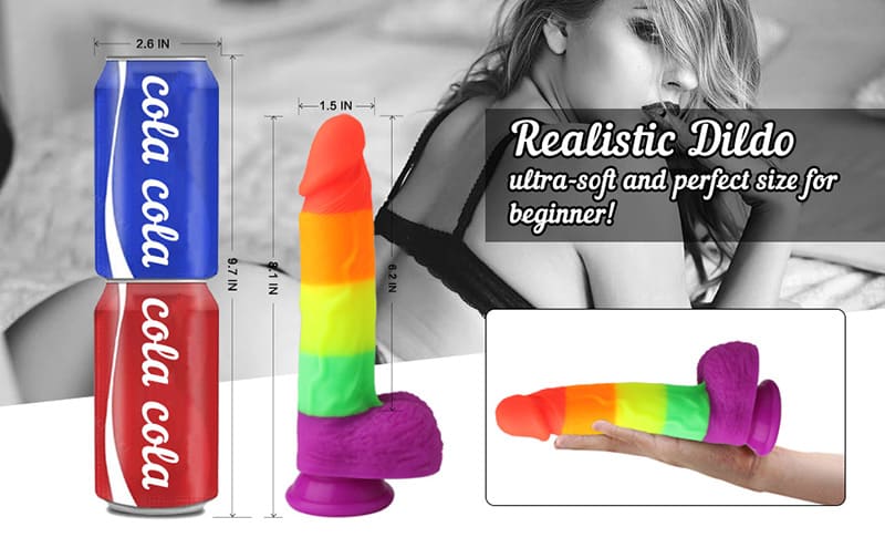 8. 1 inch realistic silicone rainbow dildo with with suction cup for g-spot anal play