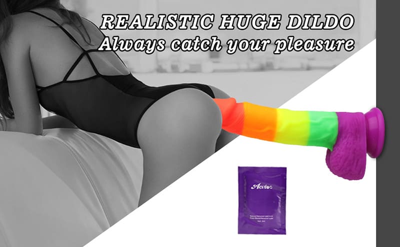 8. 1 inch realistic silicone rainbow dildo with with suction cup for g-spot anal play