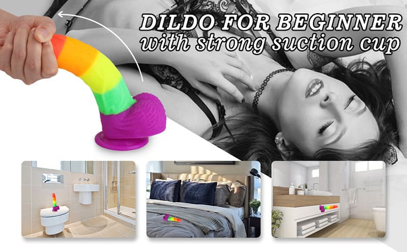 8. 1 inch realistic silicone rainbow dildo with with suction cup for g-spot anal play