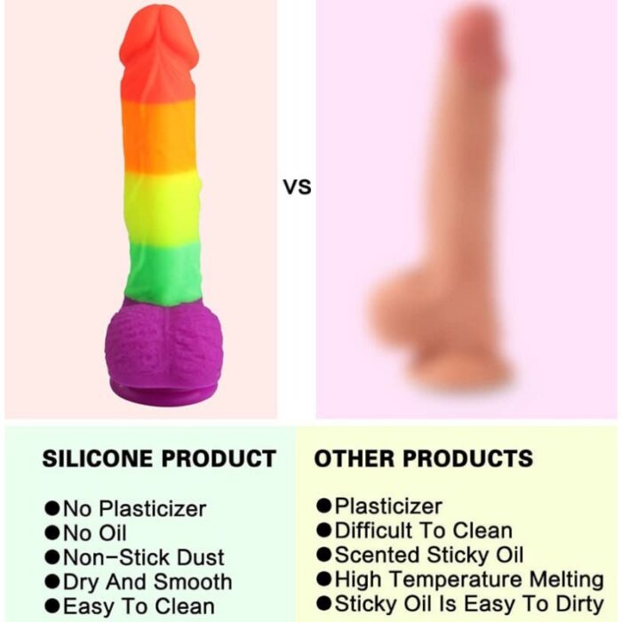 8. 1 inch realistic silicone rainbow dildo with with suction cup for g-spot anal play