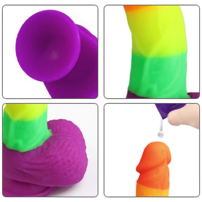 8. 1 inch realistic silicone rainbow dildo with with suction cup for g-spot anal play