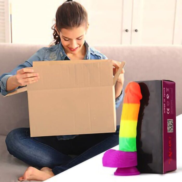 8. 1 inch realistic silicone rainbow dildo with with suction cup for g-spot anal play