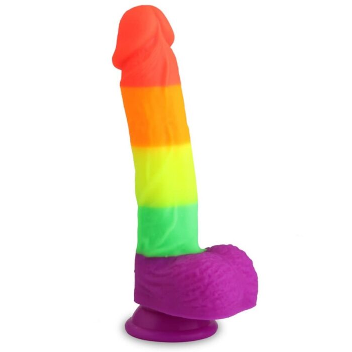 8. 1 inch realistic silicone rainbow dildo with with suction cup for g-spot anal play