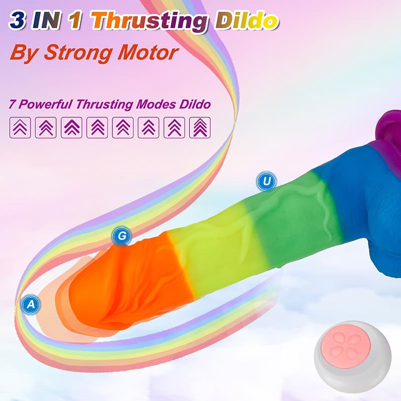 8.46'' Electric Rainbow Dildo, 7 Vibrating Thrusting with Rotation Heating for Lesbian Couple