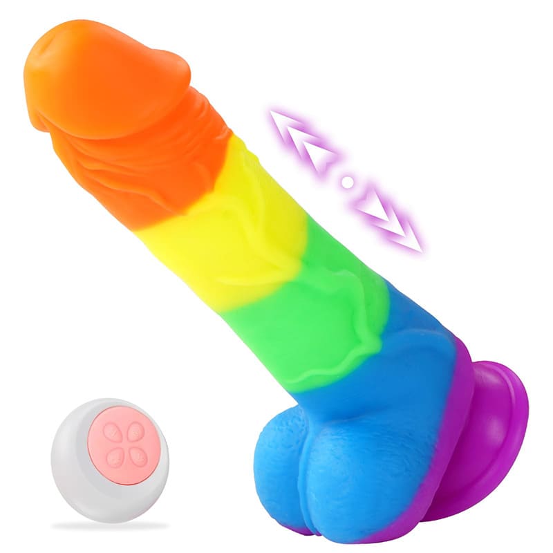 8.46'' Electric Rainbow Dildo, 7 Vibrating Thrusting with Rotation Heating for Lesbian Couple