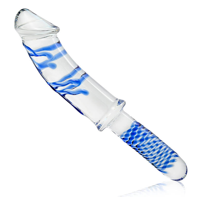 Blue Spiral Glass Dildo, 11Inch Crystal Dildo with Mushroom Tip for Temperature Play