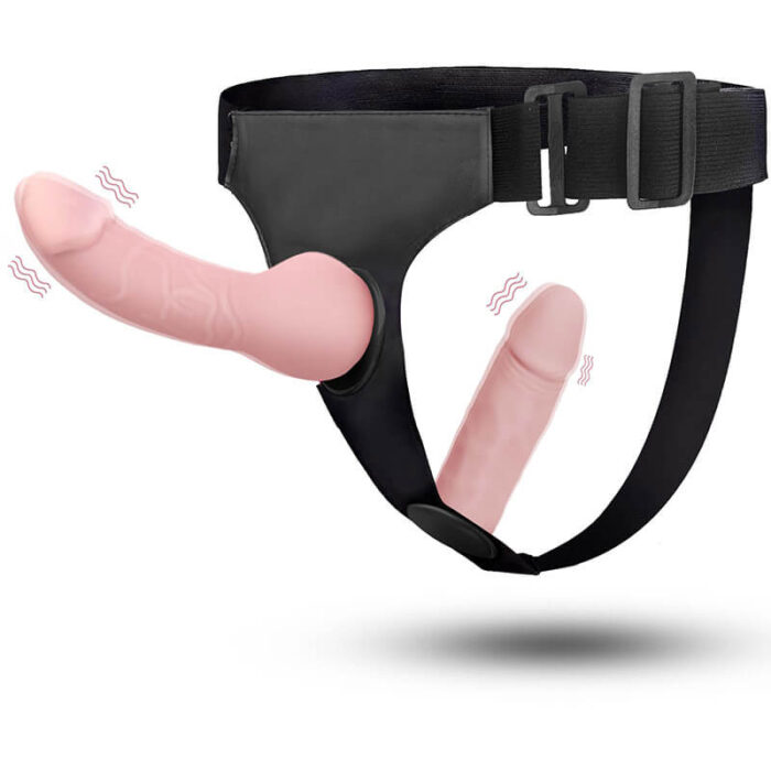 Harness strap-on dildo with 2 adjustable dildos & remote control for female couple lesbian pink