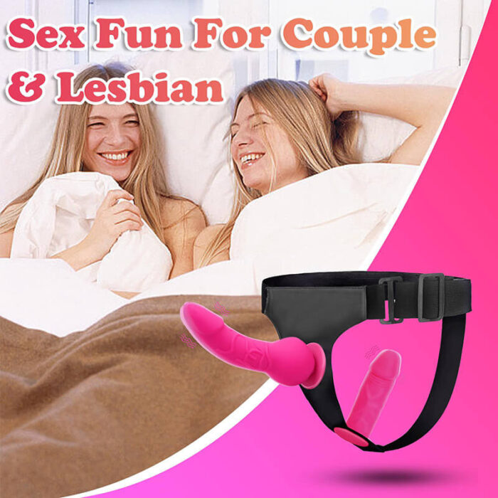 Harness strap-on dildo with 2 adjustable dildos & remote control for female couple lesbian red