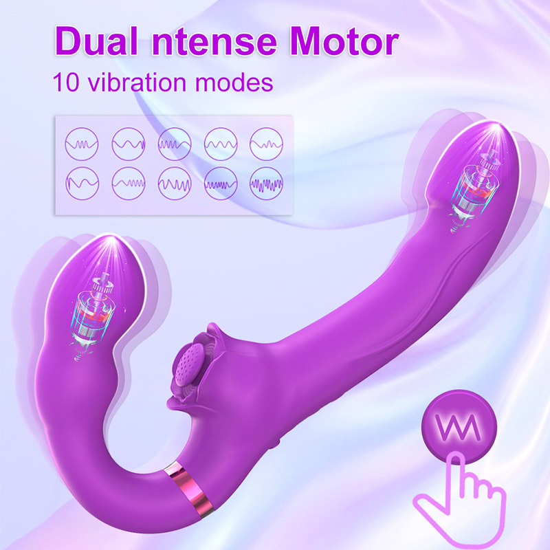 Lovesvibe 10 Vibration 5 Tapping Strapless Dildo Dual-Ended G-Spot Stimulator for Lesbians