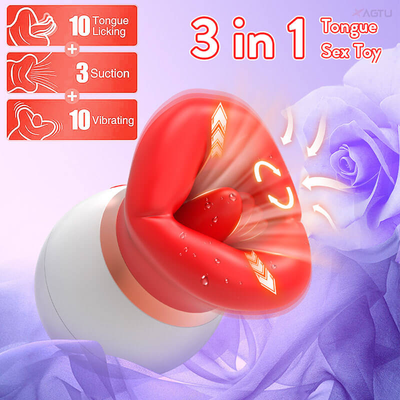 Lovesvibe 3 in 1 Rose Vibrator with 10 Vibration 3 Sucking Tongue Licking Nipple Toy