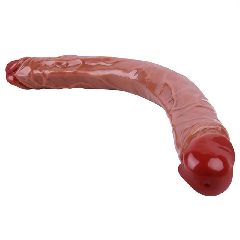 Lovesvibe Brown Silicone Double Ended Dildos for Lesbian Orgasms - 15.5 Inch