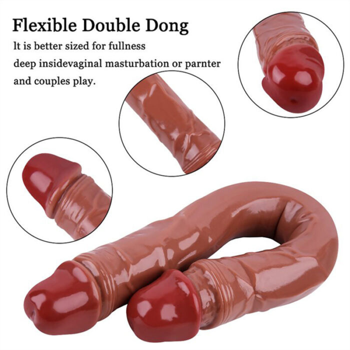 Lovesvibe brown silicone double ended dildos for lesbian orgasms - 15. 5 inch