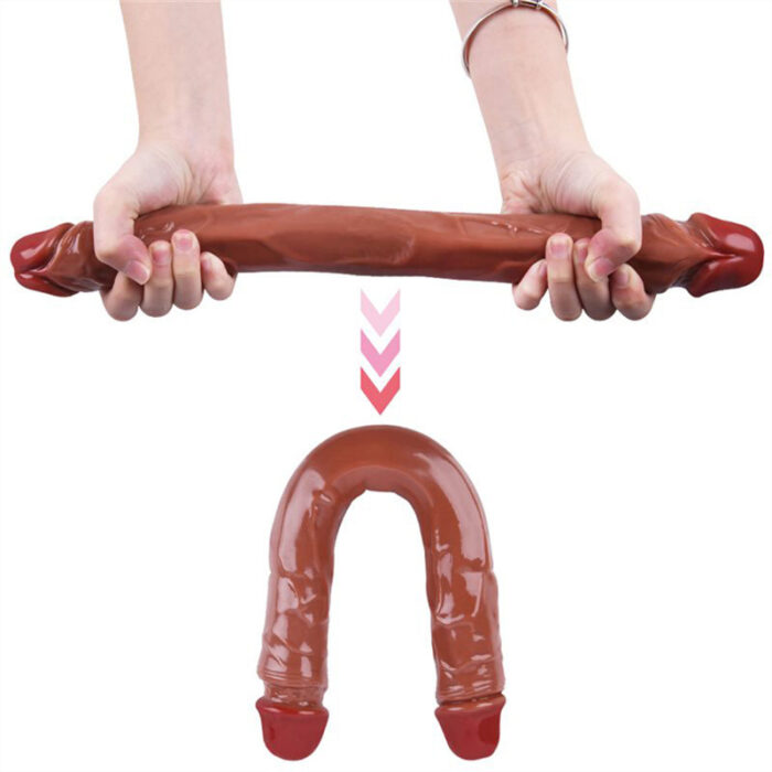 Lovesvibe brown silicone double ended dildos for lesbian orgasms - 15. 5 inch