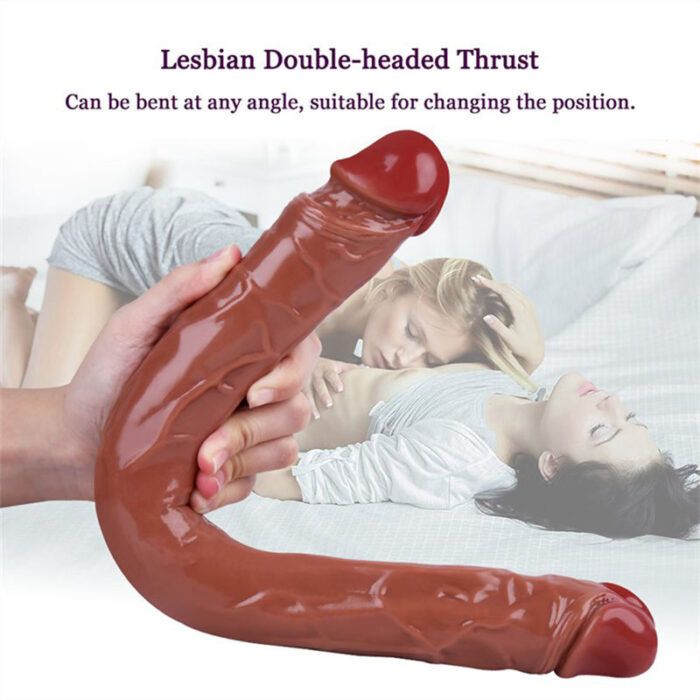 Lovesvibe brown silicone double ended dildos for lesbian orgasms - 15. 5 inch