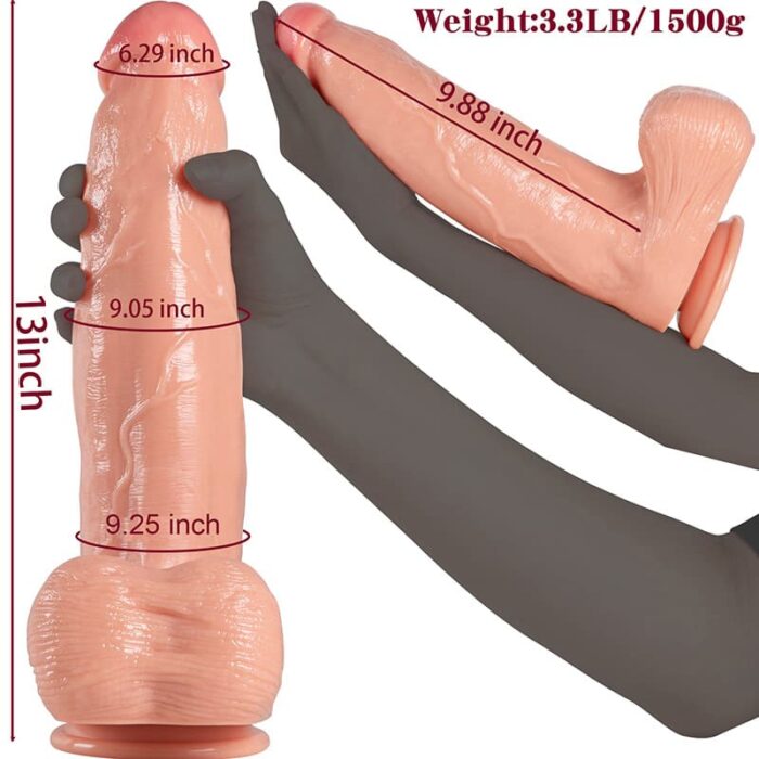 Lovesvibe realistic huge dildo, 13 inch big anal dildo for vaginal g-spot & anal play