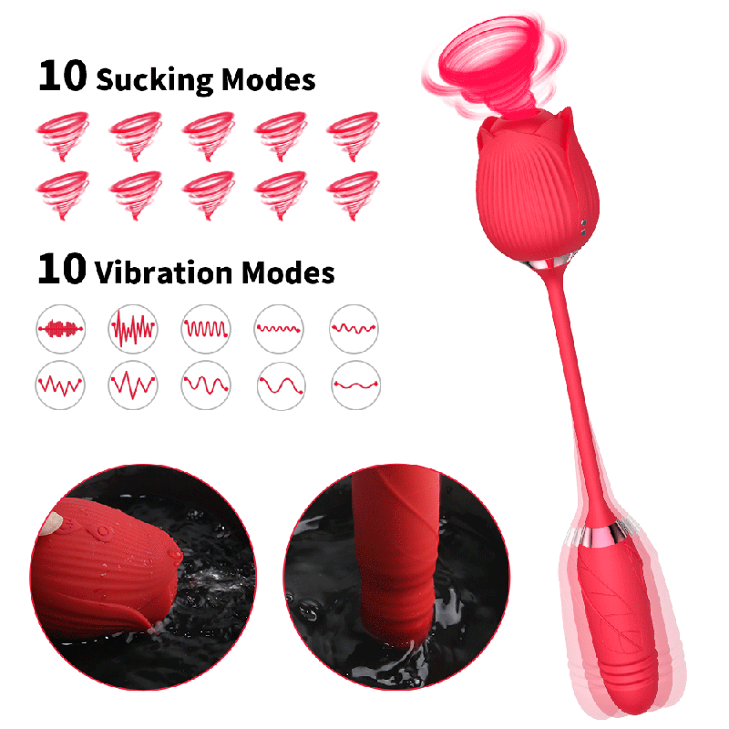 Lovesvibe Rose Thrusting Vibrators with 10 Vibrating Suction for Women Egg Clitoris Sucker