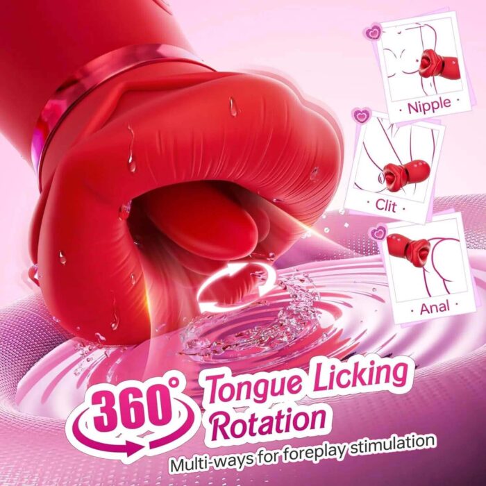 Lovesvibe 4 in 1 rose vibrator 10 tongue licking sucking nipple toy g-spot vibrator