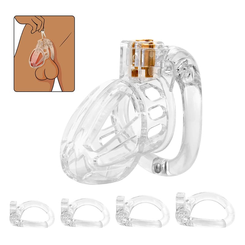 Male Chastity Cage with 4 Active Rings & 2 Keys for Male Penis Exercise & Abstinence